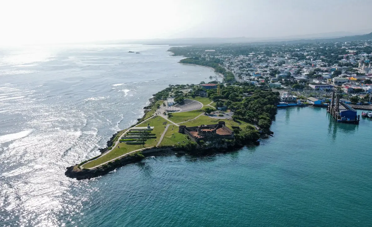 Aerial view of La Puntilla, Puerto Plata, featuring the Fort San Felipe