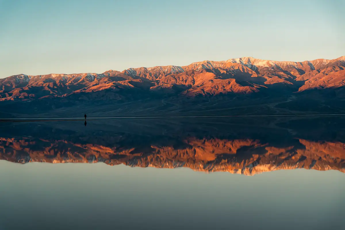 Death Valley, Nevada mountains reflected on a lake
