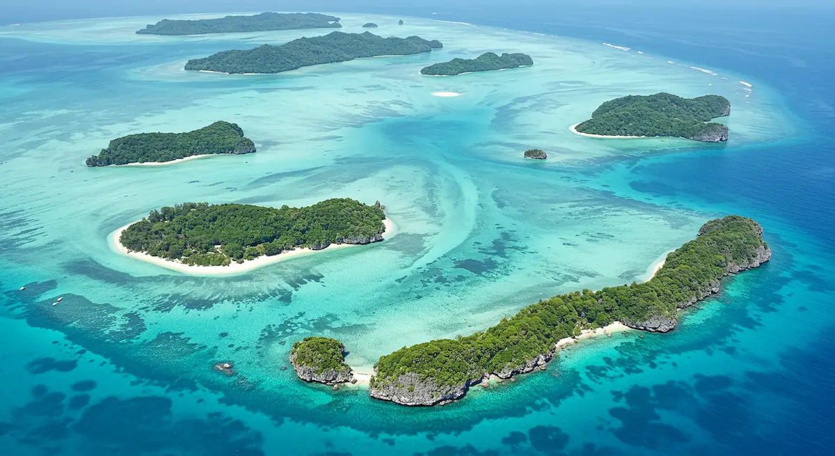 Aerial shot of Chalk Sound National Park