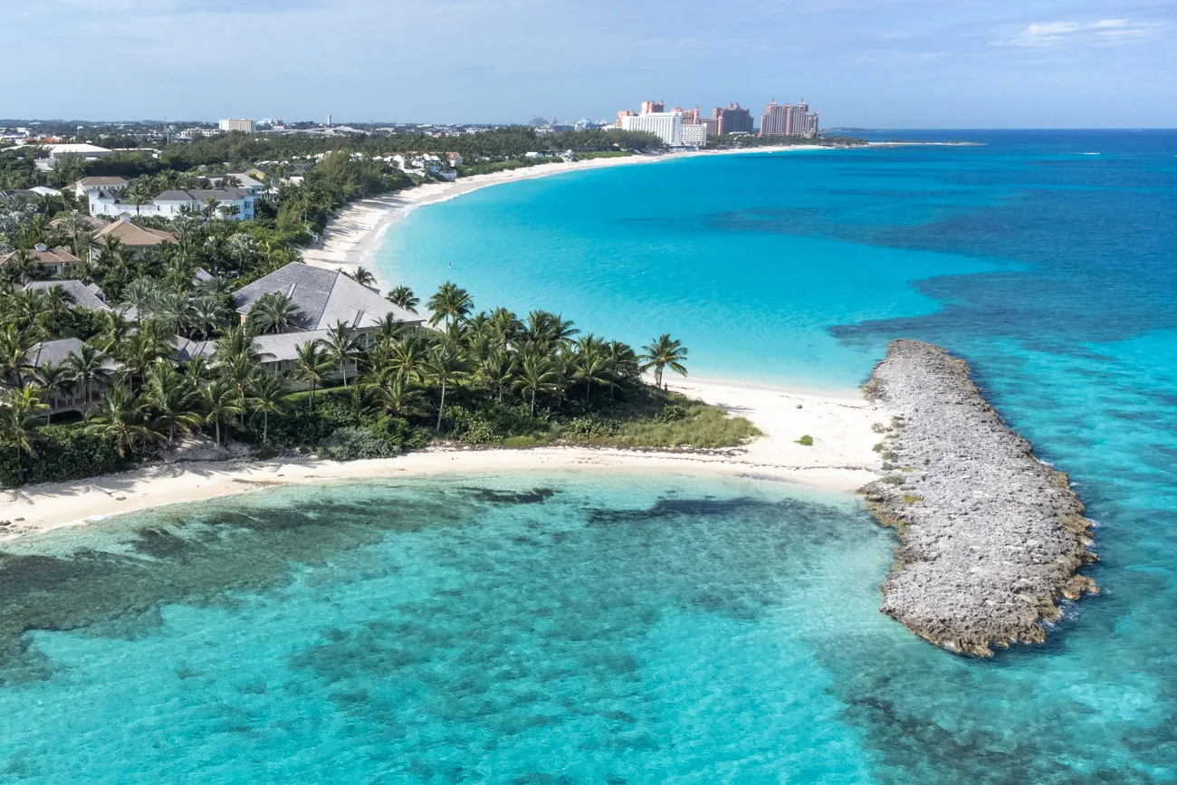 Cabbage Beach on Paradise Island, Bahamas, a long stretch of white sand
