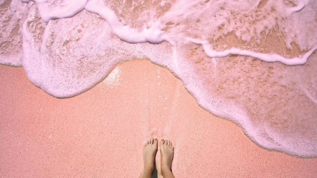 woman-standing-on-pink-sand-beach